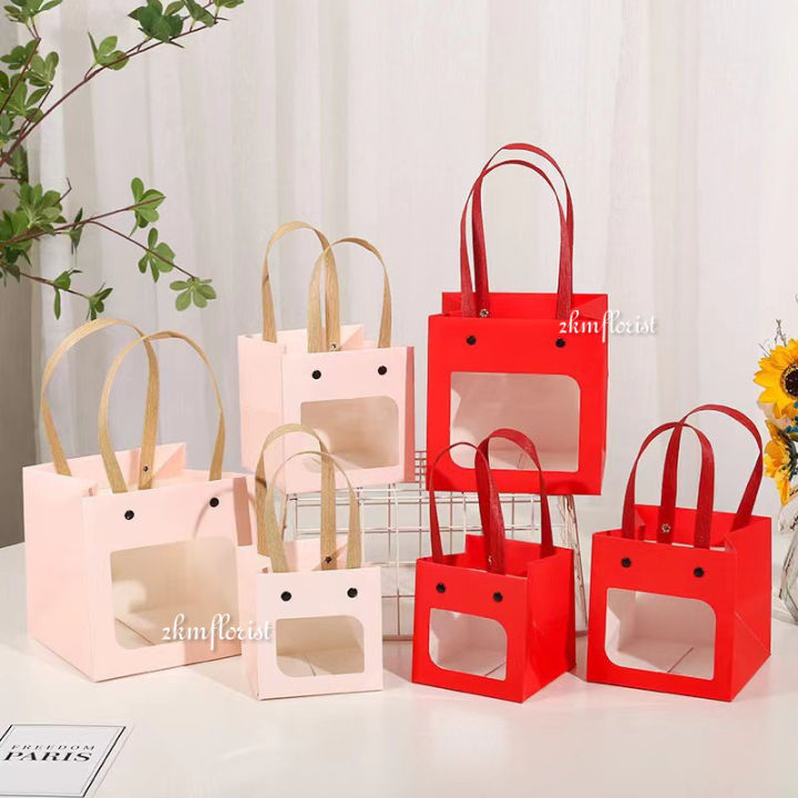 WINDOW PAPER BAG Buckle Gift Paper Bag With Transparent Window For