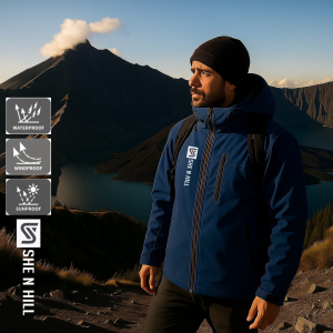 Jaket Gunung Pria Outdoor Waterproof Windproof Tahan Air Tahan Angin Orange
