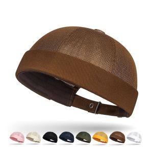 BGGK Breathable Docker Beanie Cap Solid Color Mesh Landlord Hat without Brim Dome Caps Hip Hop Street Melon Skin Tide Hats