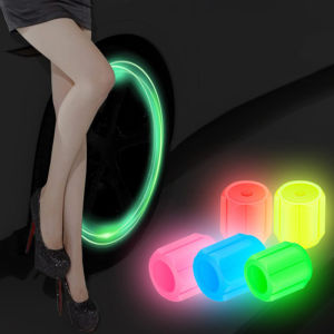[Faster YG] 4pcs Universal Fluorescent Luminous Tire Valve Stem ครอบคลุมวาล์วยางรถ CAP สีเขียว สีเหลือง สีฟ้า ผงเรืองแสงสีแดง