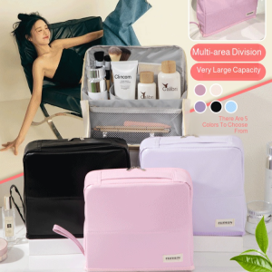 New Style Womens Makeup Bag Partition Stand-up Large Capacity Travel Portable Compartment Makeup 站立式手提分区化妆包