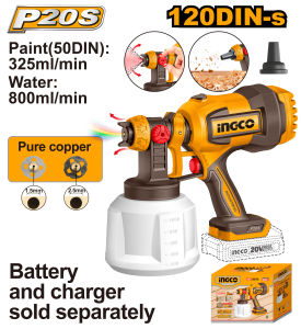 INGCO 20V LI-ION SPRAY GUN | MAX VISCOSITY 120DIN | CSGLI20042 CSGLI2004