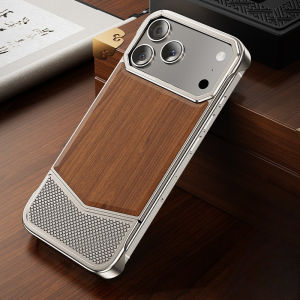 OATSBASF Walnut Metal Frame Shockproof Mobile Phone Case Support Magsafe for IPhone 17Pro Max/17 Pro