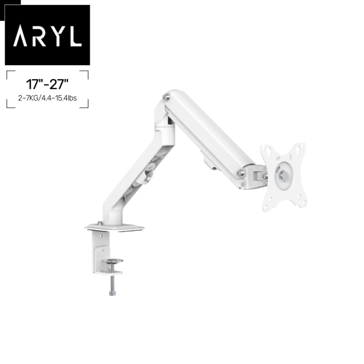 the Aryl™ Single Monitor Minimalist SpringAssisted Monitor Arm, White
