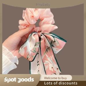 Heabety Fashion Printed Bow Hair Rope Elegant Ribbon Ponytail Hair Band For Women Sweet Rubber Band Hair Ring Fashion Headdress Hair Accessories