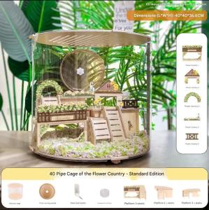 Panoramic Hamster Cage with Silent Wheel Transparent Villa Habitat Portable Large Hamster Home with Full Accessories Set