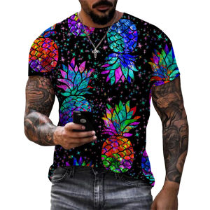 [Local Stock] Christmas Halloween Hip Hop Pineapple Print T Shirt For Men Cool Graphic Streetwear Short Sleeve T Shirts Harajuku Trend Plus Size Breathable Tees