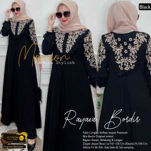 Gamis Bordir Crinkle Airflow Premium Busui Allsize FIt to XXL Ada saku & Tali Samping Rayaza Bordir