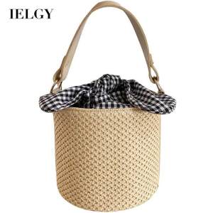 IELGY กระเป๋าสานมีโบว์ลายสก๊อตสำหรับผู้หญิงกระเป๋าถือสะพายไหล่คาดลำตัวอเนกประสงค์แฟชั่น