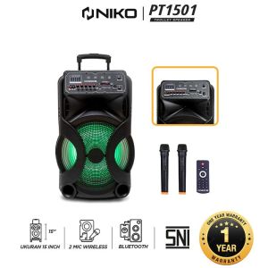 Niko PT1501 Speaker Bluetooth Super Full Bass Aktif BONUS Mic Wireless - FREE ONGKIR Jabodetabek