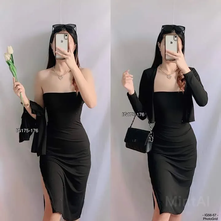 Sheena 2in1 Tube Dress Inner Bodycon Dress with Longsleeve Blazer Set Stretchable Small Medium Knitted Fabric Lazada PH