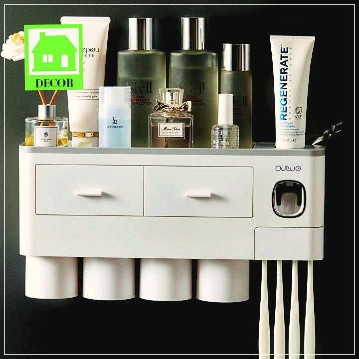 Bộ nhả kem đánh răng tự động OENON thông minh, kệ nhả kem đánh răng, có giá để điện thoại tiện dụng, tích hợp chức năng lấy kem tự động, cốc hút từ tính, miếng dán tường; Giá đựng bàn chải đánh răng kèm cốc tiện dụng