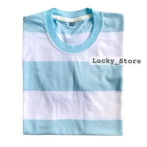 Kaos Stripe Biru Putih Bahan cotton 24s / Baju Salur Biru putih premium termurah bandung