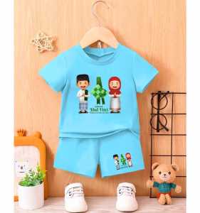 Stelan Kaos anak Laki Perempuan Motif IDUL FITRI Untuk Usia 1-8 Tahun