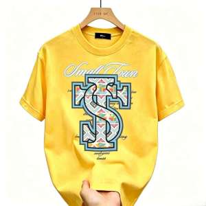 Korean retro letter print orange T-shirt for men and women summer fashion brand oversized couple sh ..c