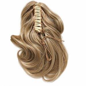 MUQZI Synthetic Ponytail Hair Extensions Claw Clip 12 Inch Ponytail Hairpiece Heat Resistant Fiber Black Brown Short Curly Pony Tail Hair for Women