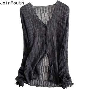 Knitwear Cardigan Coat Womens Clothing Fashion Ruffles Slim Fit Hollow Out Sueter Mujer Casual Chic Knitting Thin Sweater Tops2026