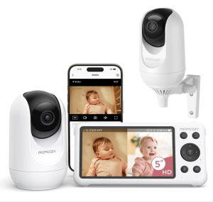 Momcozy Smart WiFi Baby Monitor with  2 Camera and Audio 5" 1080P Screen with Wall Mount Motion & Cry Detection Safe Fence Clear Night Vision 5000mAh Battery 2-Way Talk Photo & Video Recording กล้องดูลูก เบบี้มอนิเตอร์