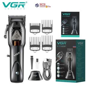 VGR V-653 Professional Hair Clipper RPM 9000 Magnetic Motor Cordless Hair Trimmer With DLC Coating Blade Charging Base