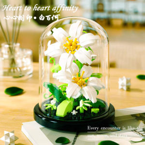 Building Block Toys Flower Building Blocks Sunflowers Roses Carnations Hibiscus Potted Plant Ornaments with Dust Cover