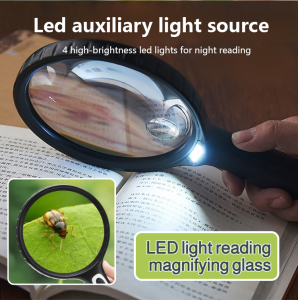 Double magnifying glass Large lens Handheld reading magnifying glass for the elderly LED light magnifying glass Large 15x magnifying glass
