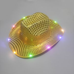 SBX346 Colorful Flashing LED Cowboy Hat Pearlescent Finish Luminous Design Glowing Hat Neon Style  Fit Disco Hats Carnival Party