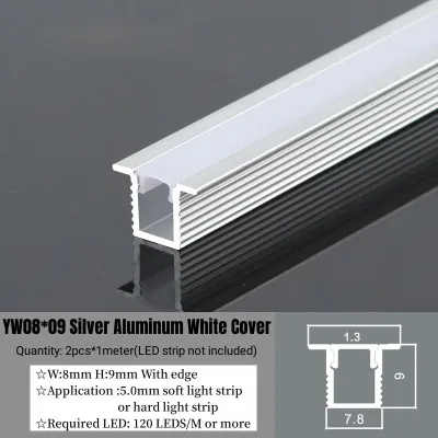 2Pack 3.3ft/1Meter LED Aluminum Profile Channel with Cover for LED Strip Light Installations-Silver Base White Cover