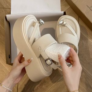 European Flatform Thick-soled Sandals Womens New Summer Versatile Soft-soled-like Black Roman Shoes