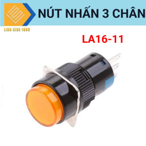 LA16-11 nút nhấn nhả màu vàng 16mm 3 chân