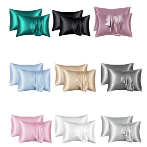Set Of 2 Silky Pillowcases 50x66cm Optional Color Envelope Closure Pillow Covers For A Luxurious Bedroom Feel