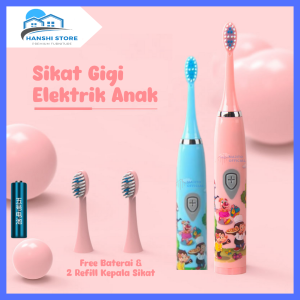 [Hanshi] Sikat Gigi Elektrik Anak / Kids Electric Toothbrush Sonic Vibration Battery Waterproof