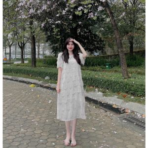 Đầm bầu dự tiệc mùa hè Váy bầu thiết kế suông tầng chất voan hai lớp freesize dưới 70kg VB49