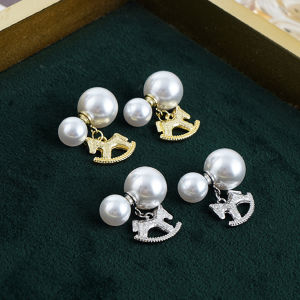 Fashionable Ring Gift 超闪珍珠小马吊坠一款多戴耳钉轻奢法式小众设计气质高级感耳环女