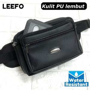 Ready Stock!! LEEFO 5 Zip Compartments Pu Leather Men Waist Bag Pouch Bag Durable Quality (M) Size