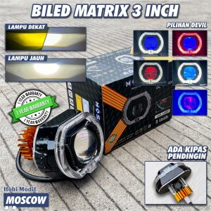 LAMPU TEMBAK PROJIE BILED DEVIL EYE MATRIX 3 INC MINI PROJIE BILLED ALA-ALA + RING SHROUD DEVIL DEMON EYE PREMIUM ORIGINAL MOSCOW DC 12 - 80 VOLT MOTOR MOBIL BILED MATRIX 3 INCH 3IN DILENGKAPI KIPAS PENDINGIN JAUH DEKAT PUTIH CAHAYA TERANG LG3 UNIVERSAL