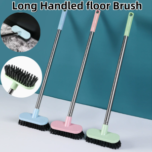 Long Handle Bathtub Clean Floor Scrub Brush Adjustable Stainless Metal Handle Scrubber with Stiff Bristles Carpet Cleaning Brush