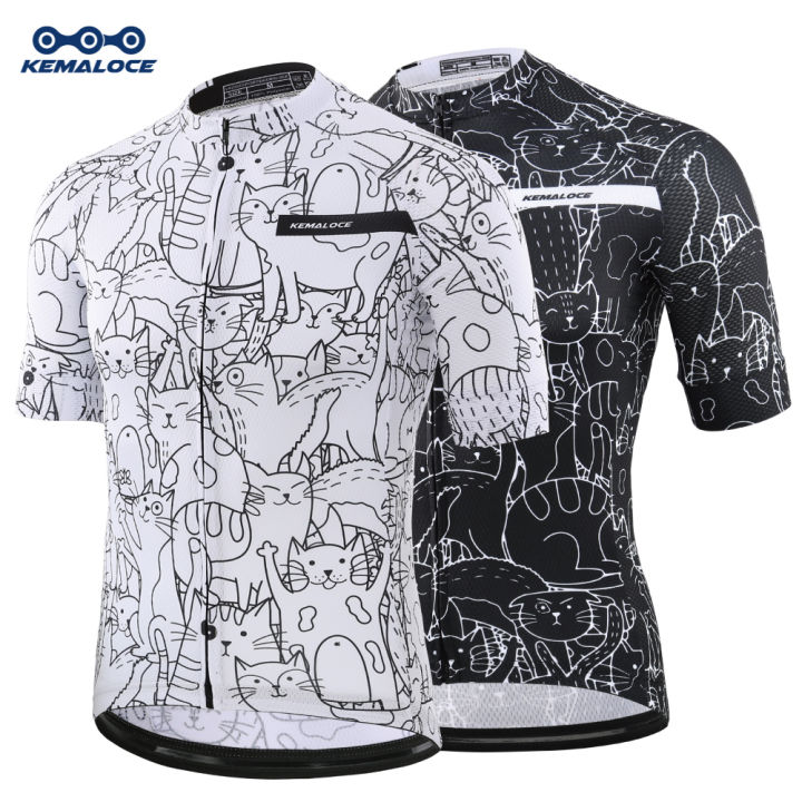 KEMALOCE Cycling Jersey Unisex Breatheable Quick Dry White Black Bike Clothing Outdoor Cartoon Cat Team Road Bicycle Shirts Lazada Singapore