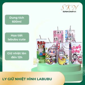 Ly giữ nhiệt cute hình LabubuCốc giữ nhiệt cute hình Labubu dung tích 600ml chất liệu Inox 304 + Kèm Ống Hút