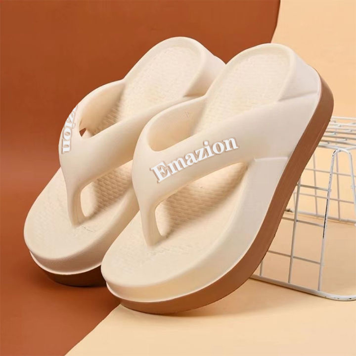 Korean Fashion Flip Flops For Women 7cm EVA Non-Slip Flat Sandals Thick  Soled Slippers#268