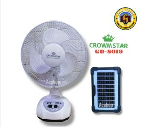 Solar Rechargeable Electric Fan Stand Fan BOSCA BSF-8019/ CROWNSTAR/ JDSTAR with LED light TWO LED bulbs