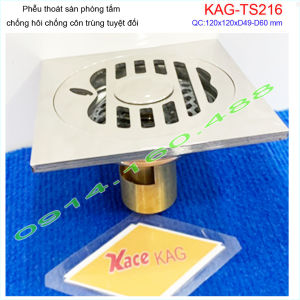 Thoát sàn 12x12cm KAG-TS216 đế đạn Hố ga trái táo nhà tắm ống từ D49-60 thoát nước nhanh chăn tóc tốt dễ sửa chữa