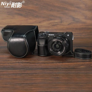 【NEW F】Retro Leather Bag Camera Case for Sony A6000 A6100 A6300 A6400 Protective Half Base Screws with Shoulder Neck Strap