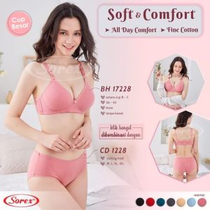 3Pcs Bra Sorex 17228 Bra Busa Tanpa Kawat Cup Besar Size 36-42 Dengan 3 Kaiit