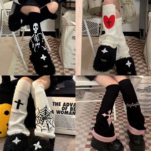 Y2k Lolita Vớ Harajuku Phụ Nữ Mùa Đông trái tim đỏ In Chữ Thập làm ấm chân cô gái nhật bản Gothic Skull Dệt Kim Ấm tất dài Phụ Nữ Jk Phụ Kiện