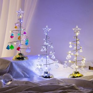 HOTOTO Multicolor Christmas Tree Lamp Crystal Pendant 3 Size Optional Night Light Creative Electroplated Iron Desk Lamp Christmas Decoration