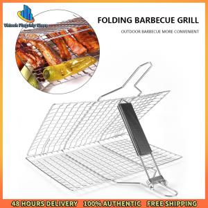 Vktech Multi-Functional BBQ Grilling Basket for Outdoor Cooking Anti-Corrosion Steel with Foldable Handle for Camping and Picnics