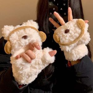 BAIXL Acrylic Fibers Cartoon Bear Gloves Windproof Flip-top Anti-cold Mittens Cute Thickened Winter Plush Gloves Students