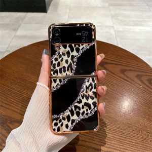 Samsung Galaxy Z Flip 6 Z Flip 5 Z Flip 4 Z Flip 3 Case Black Leopard Pattern Fun Animal Print Fashion Style Hard PC Protective Clear Case Compatible with Samsung Galaxy Z Flip 4