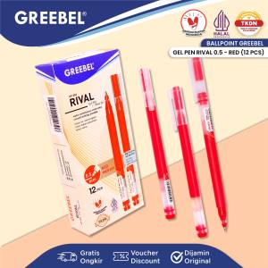 GREEBEL Pulpen Ballpen Pen Gel | GP-502 RIVAL 0.5 RED 12 PCS | Pulpen Gel Greebel Pena Bolpen Bolpoin Gel