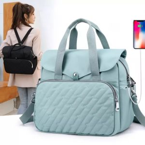 Women Shoulder Bag Handbag Backpack Laptop Bag Multi-pocket Nylon Bag with USB Port - Waterproof 13.3")
